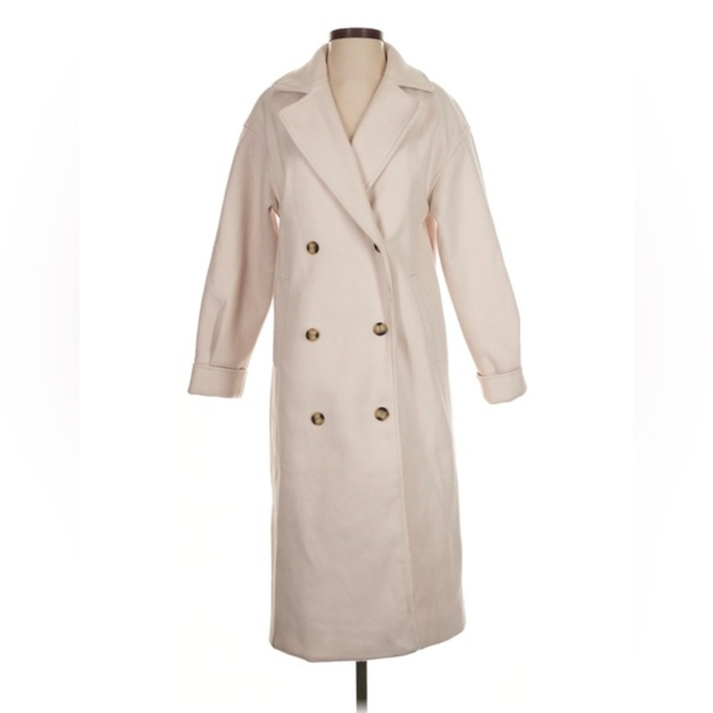 Double Breasted Long Maxi Minimalist Coat Cream Ivory White Small - Picture 1 of 5
